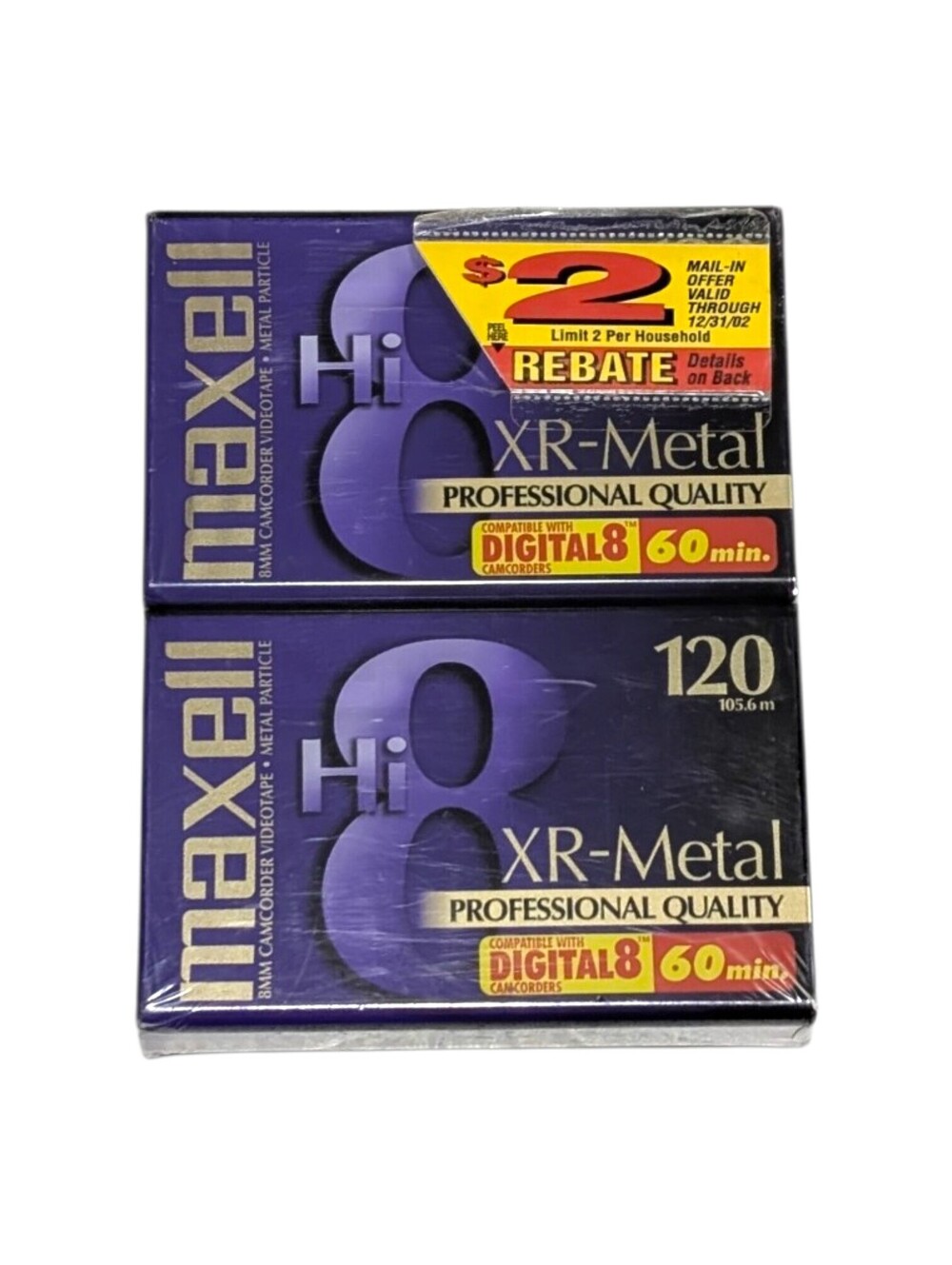 Maxell XR-Metal Hi8 120 Professional Camcorder Tapes 2-Pack Sealed